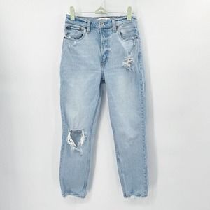 Abercrombie & Fitch The Mom High Rise Jeans Sz 25 Blue Pockets Distressed Ripped